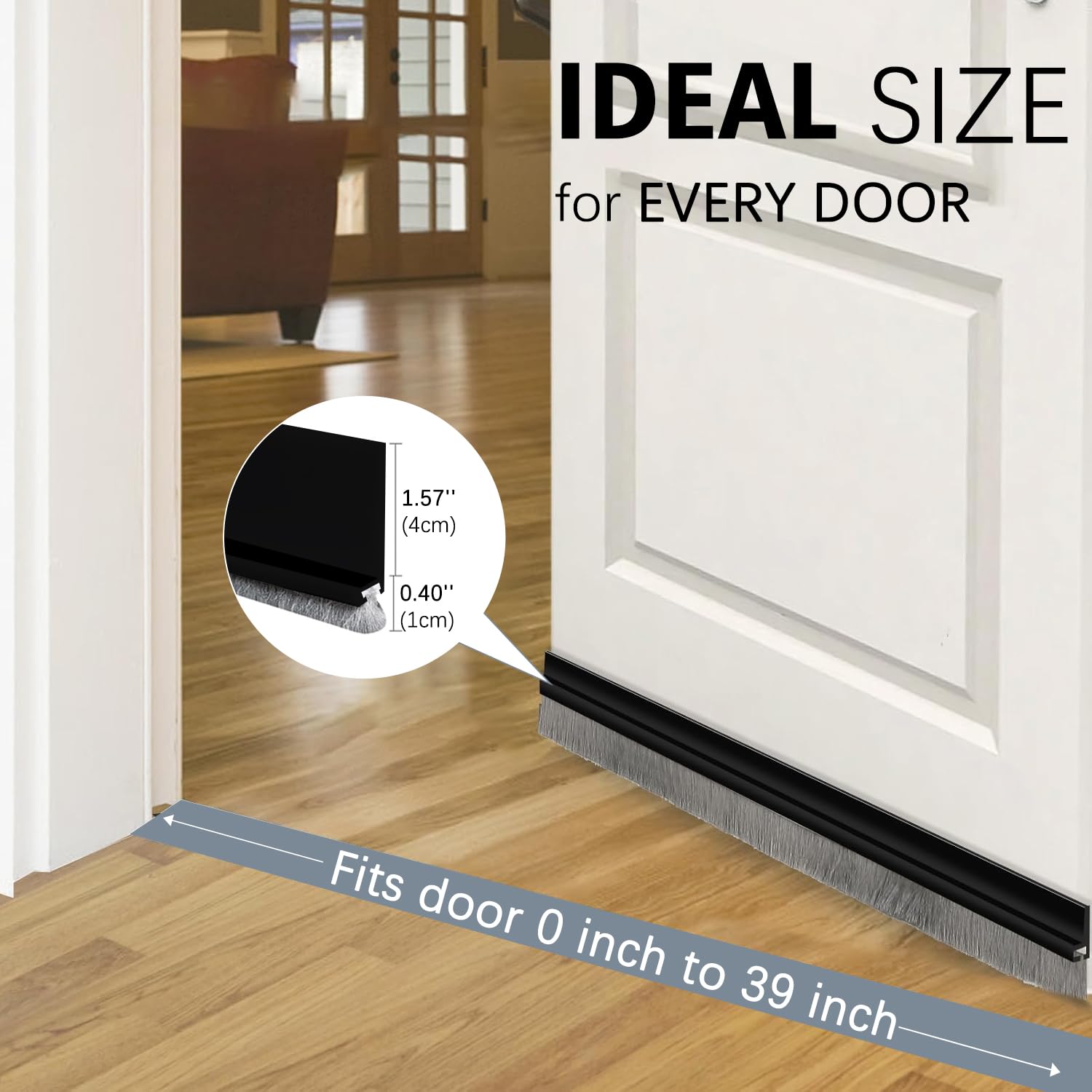 2 Pack Under Door Draft Stoppers with Brush, Door Soundproofing Strip Reduce Noise, Dust-Proof/Weather Stripping with Self Adhesive, Under Door Deal - Black