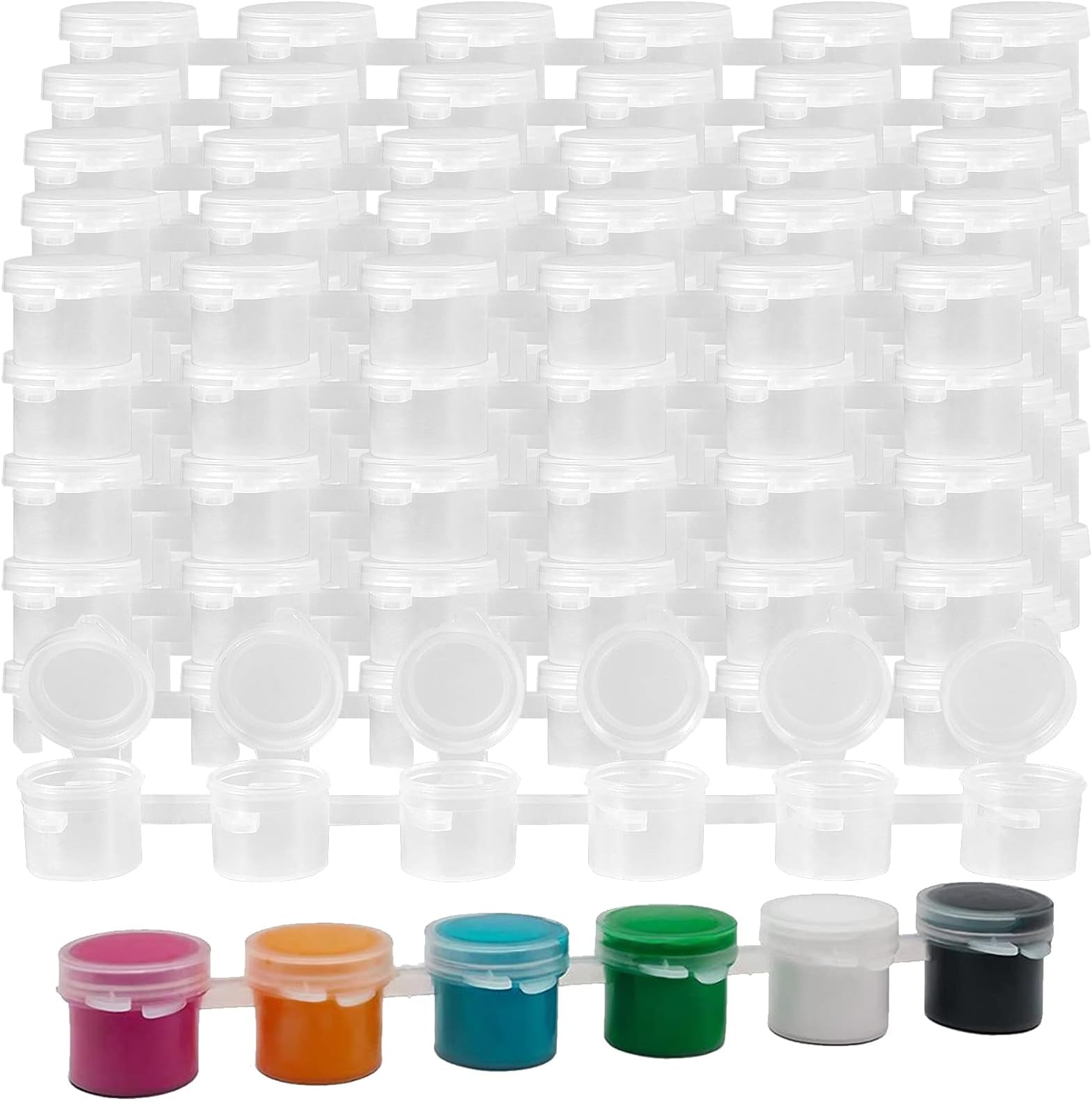 50 Strips 300 Pots 3ml Paint Pots, Mini Paint Pots with Lids, Empty Clear Painting Palette Cups for Organizing Crafts, Art Festivals
