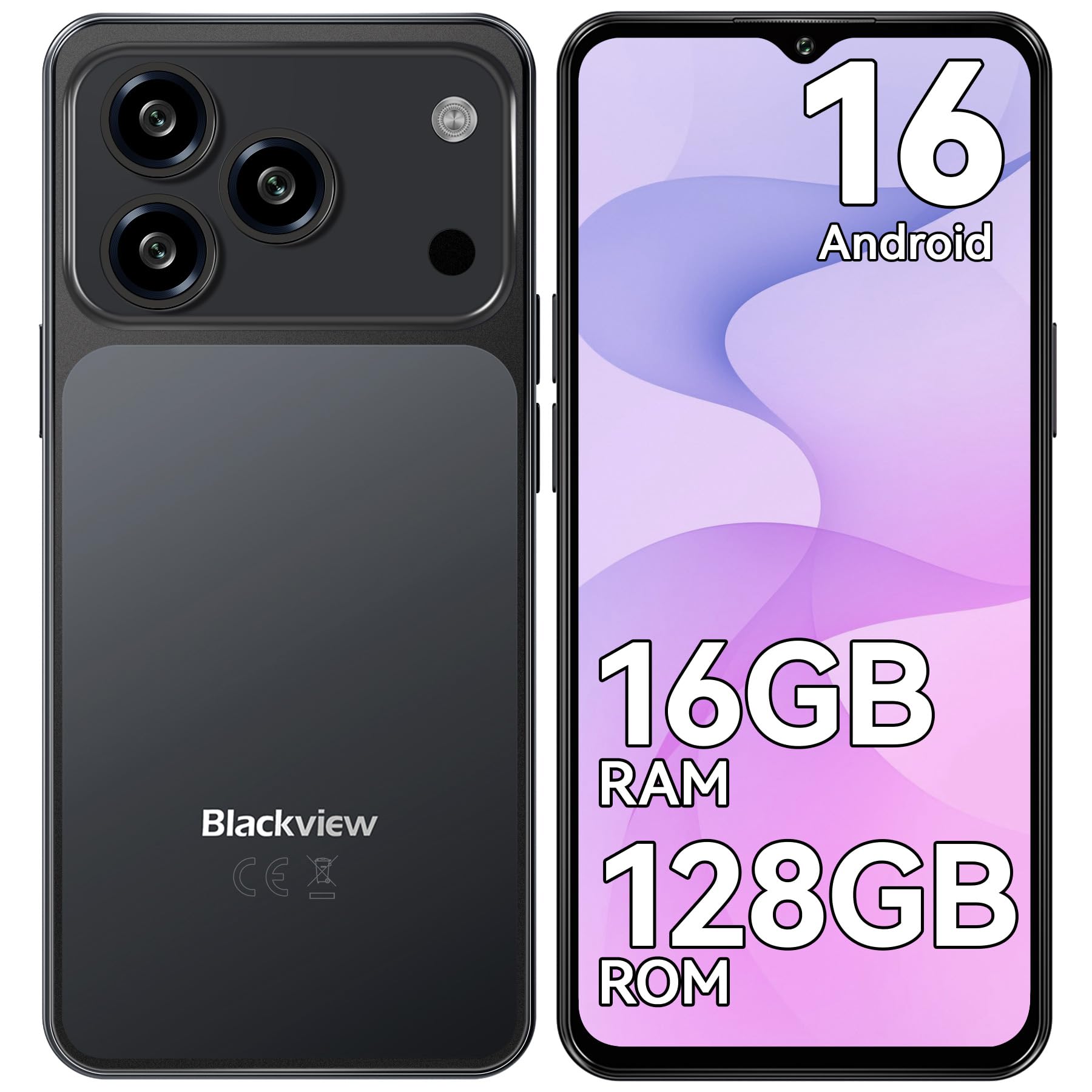 Blackview WAVE 7C Smartphone Offerta Android 16, 16GB+128GB/2TB Telefono | 32MP Cellulare in Offerta, 6.56" Schermo, 5000mAh Cellulari, 4G Dual SIM Telefoni, Face ID, 3 Slot Carte, 3.5mm, IP54, Type-C