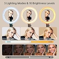 Vista 5 de Anillo de luz magnético de 10.2 pulgadas con trípode de 64 pulgadas para iPhone Mag Safe, anillo de luz recargable de 5000 mAh con soporte, trípode