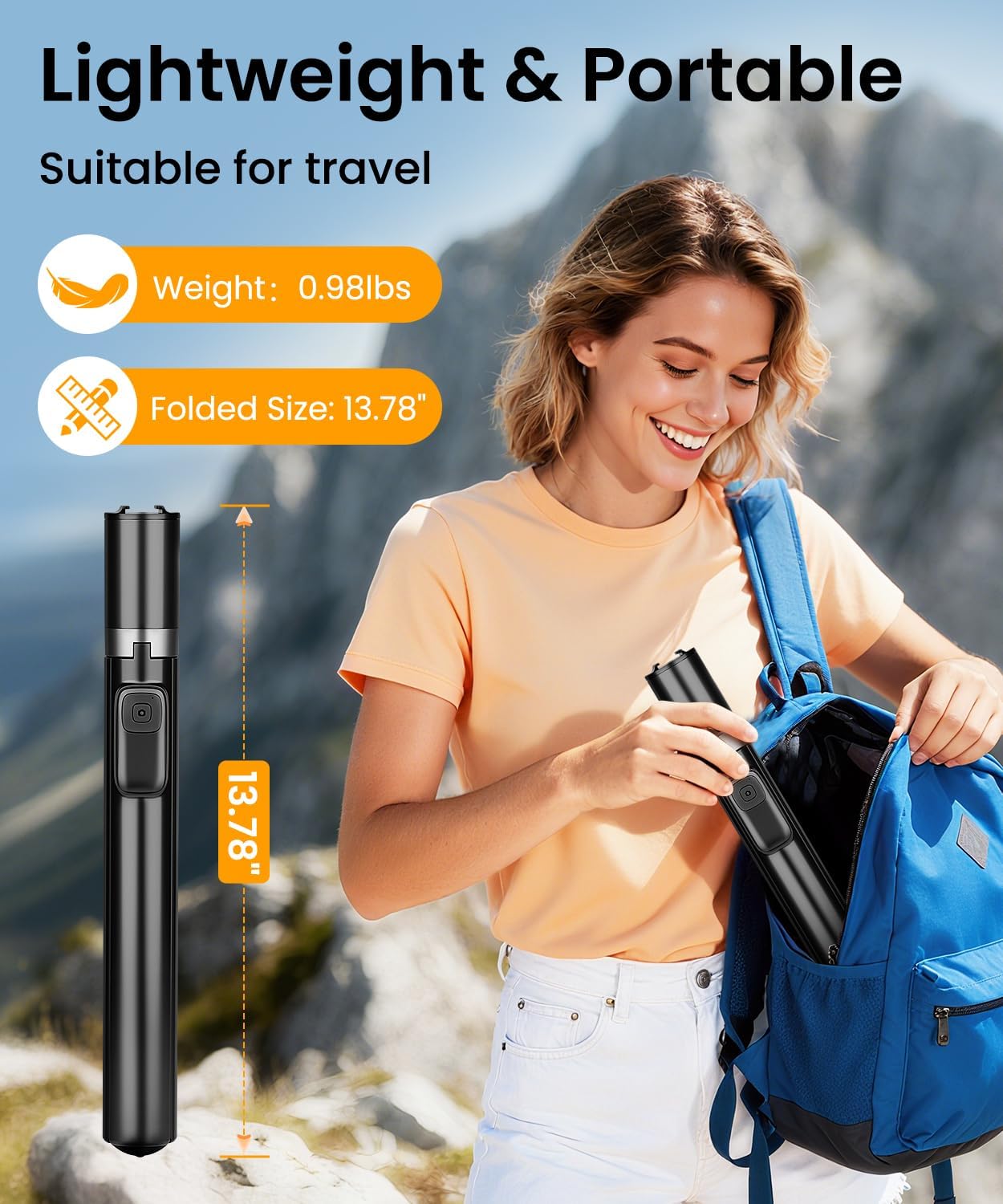68" Phone Tripod & Selfie Stick with Remote and Fill Light, Auto Open Cell Phone Tripod Stand, Extendable Phone Stand for Video Recording, Travel, Vlogging, Compatible with iPhone/Android, Black