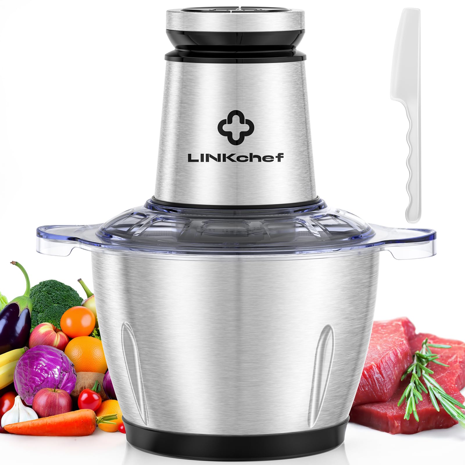 Food Processor Small, 10 Cup Food Chopper with Container, 2.3L 600W Electric Meat Grinder for Home Use, Stainless Steel Mini Food Processor for Kitchen, Vegetable, Onion, Garlic, Salad
