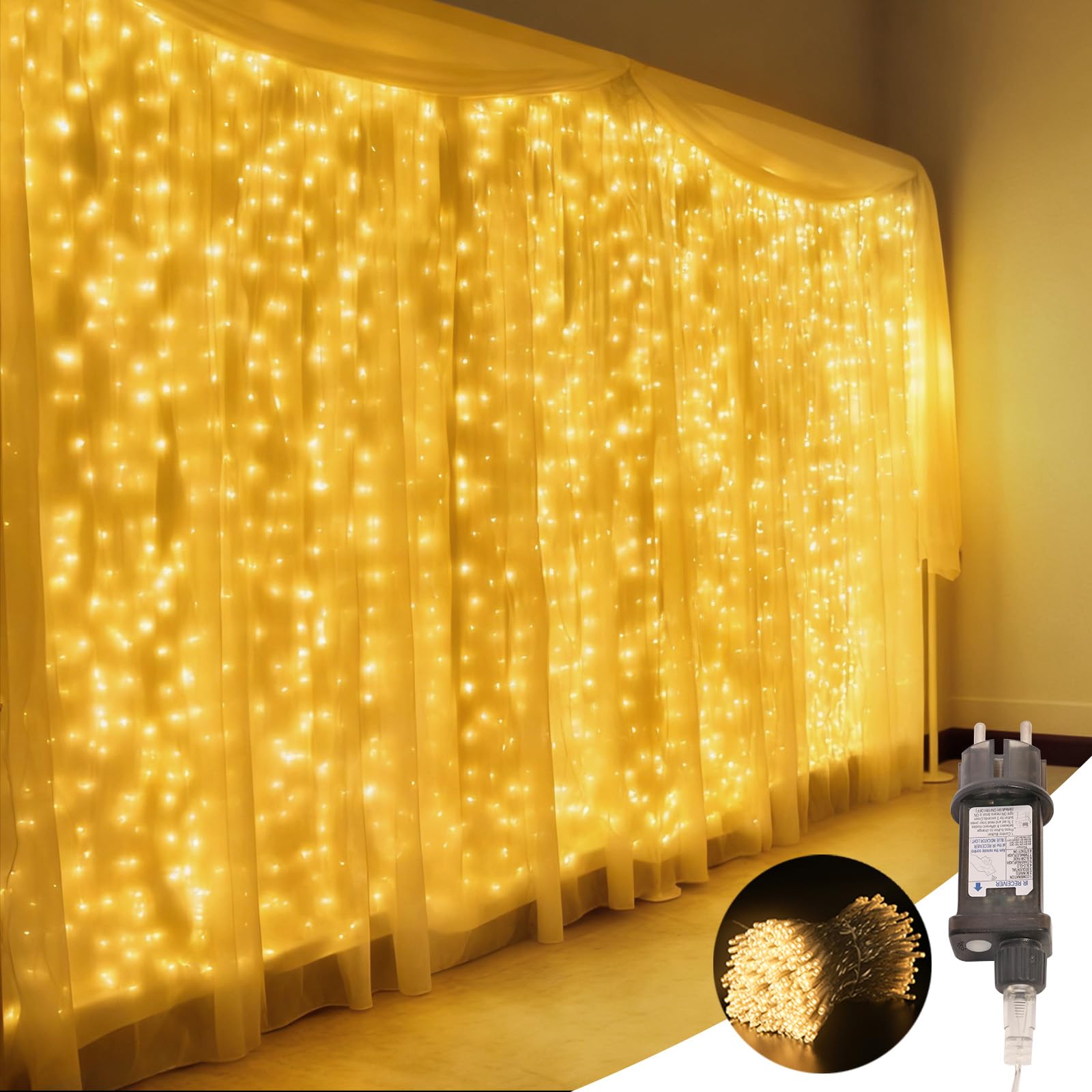 Macchiatto 600 LED 6Mx3M Tenda Luminosa Natale Esterno Interno Luci di Natale IP44 con 8 Modalità Tenda Luci Esterno, Adatto per Decorare Tende, Pareti, Giardini, Matrimoni, Feste di Compleann