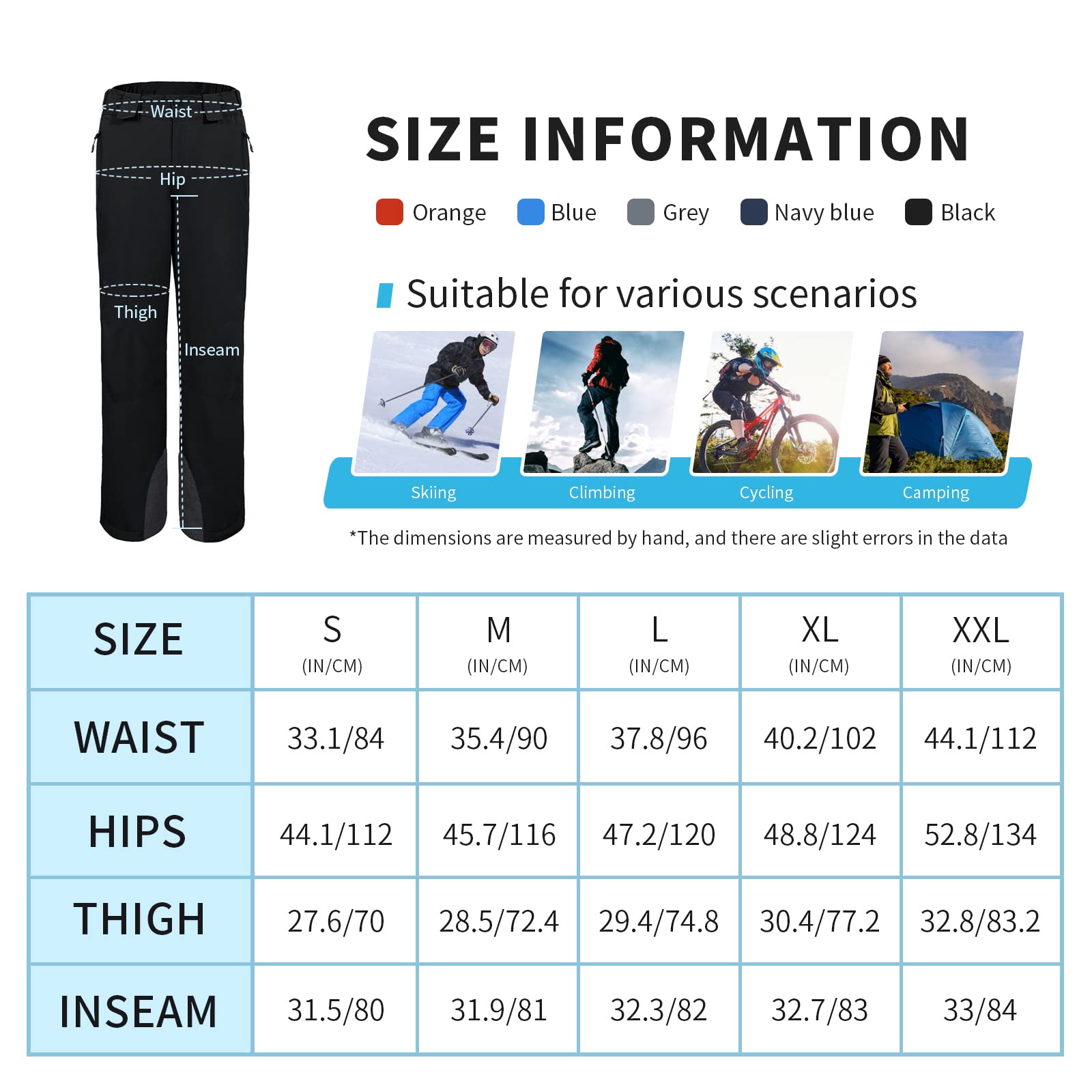 AOLI RAY Herren Skihose Outdoorhose Hosenträger Wasserdicht Gefüttert Ski Hosen Wanderhose Schneehose Snowboardhose Winddicht Winter Outdoorhose