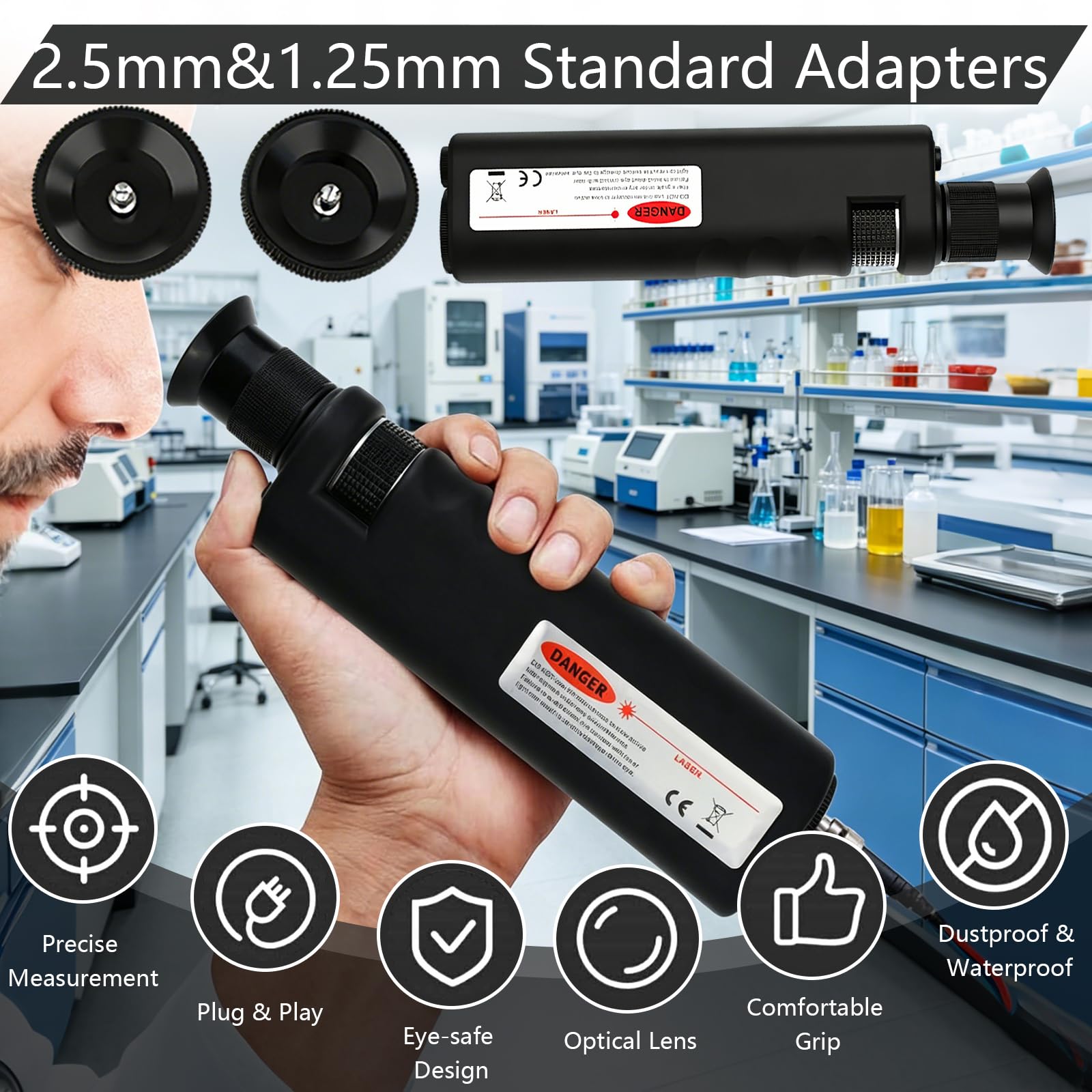 Mikroskope, Glasfaser Mikroskop mit 400-fache Vergrößerung, Kabelinspektionsmikroskop mit 1,25-mm- und 2,5-mm-Adapter-Schnittstelle, Handmikroskop für Techniker, Bediener und Ingenieure