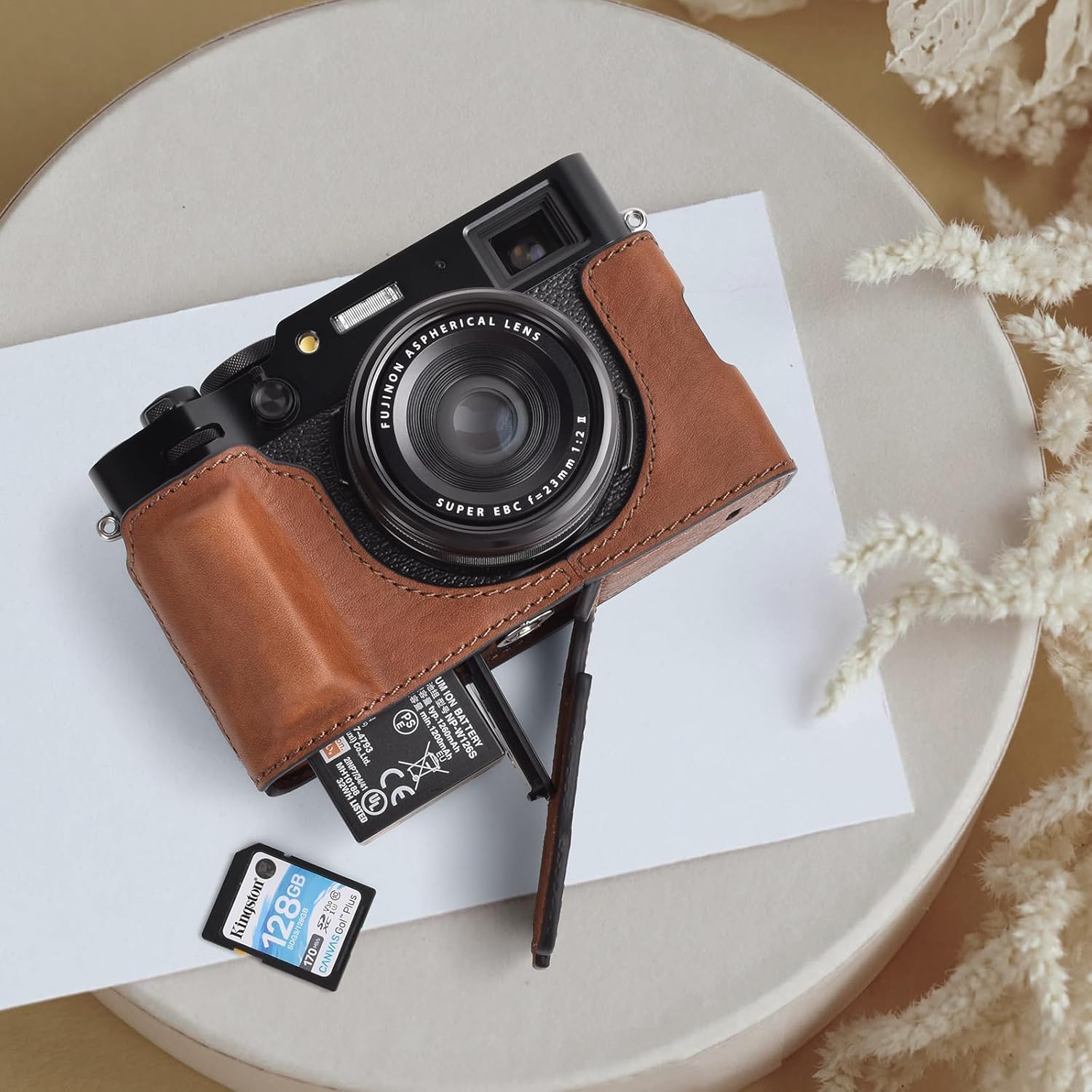 MUZIRI KINOKOO Half Case for Fujifilm X100VI - Retro Style Premium Genuine Leather Protective Case for Fuji X100VI/X100 VI Digital Camera - with Opening Bottom and Hand Grip Design - Brown