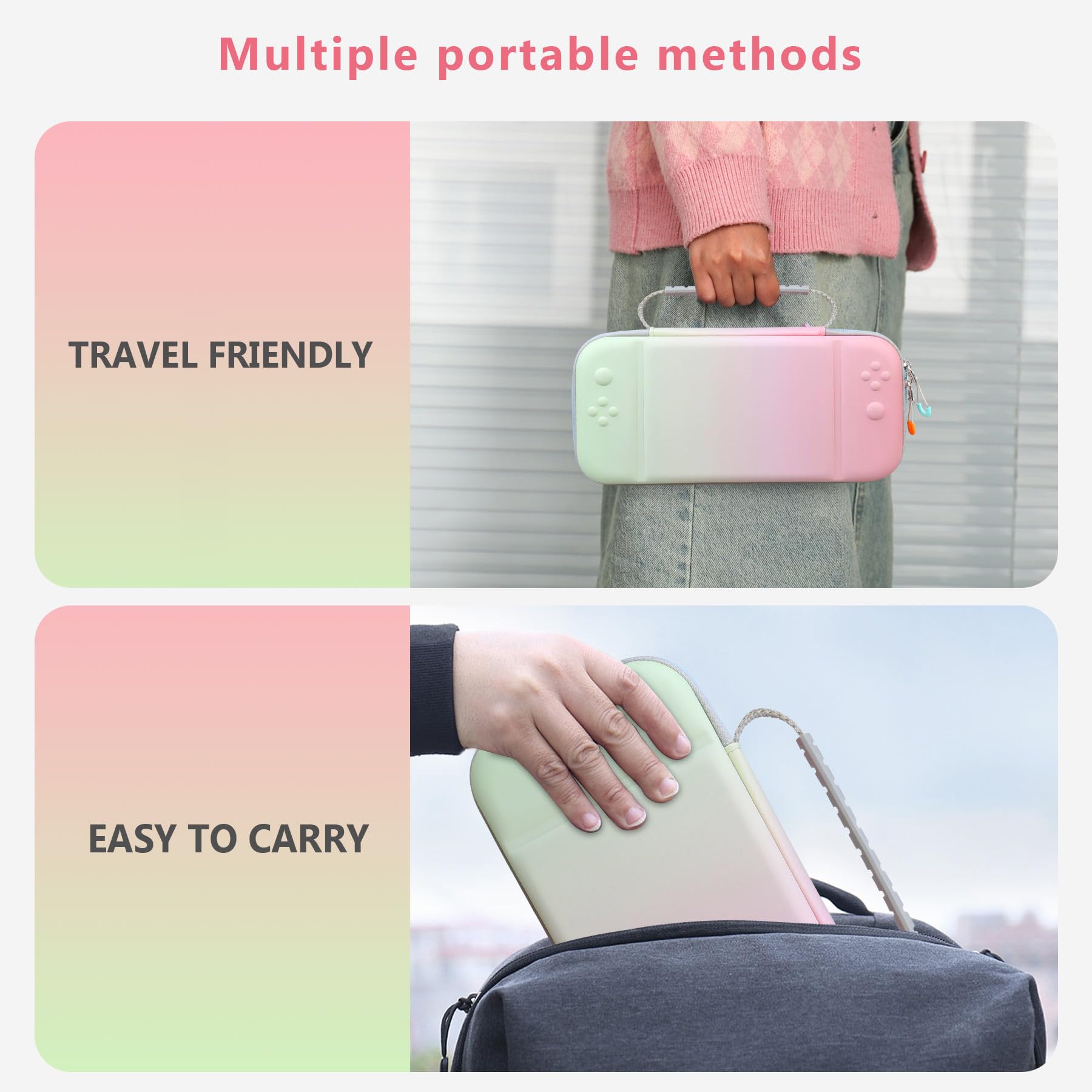 Supmay Funda de Transporte para Nintendo Switch 2, Funda rígida Protectora y portátil para Viajes con Capacidad para 24 Cartuchos de Juegos y Bolsillo de Malla, Rosa Verde Fancy