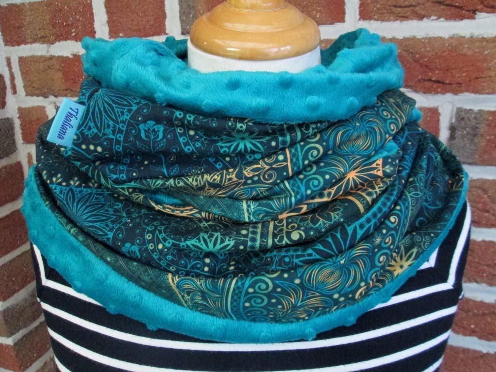 Loop-Schal MANDALA petrol mit Ornamenten aus Sweatstoff und kuscheligem Fleece Geschenk z. Geburtstag Muttertag