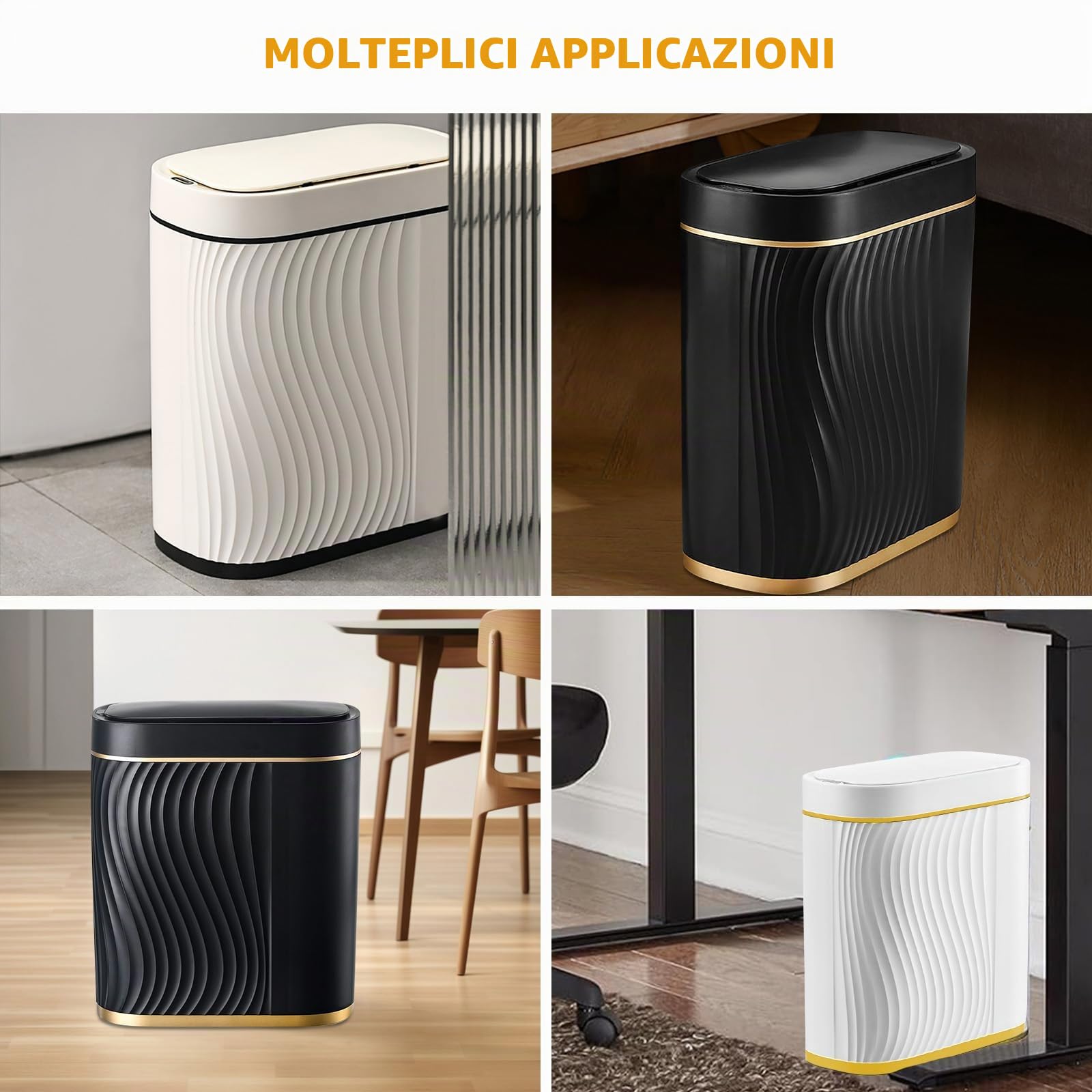 MeYuxg Pattumiera Bagno, 8L Cestino a Sensore Intelligente con Coperchio, Piccolo Impermeabile, Pattumiera con Sensore di Movimento, Bidoncino Bagno, Arredo Bagno (Phnom Penh Bianco)