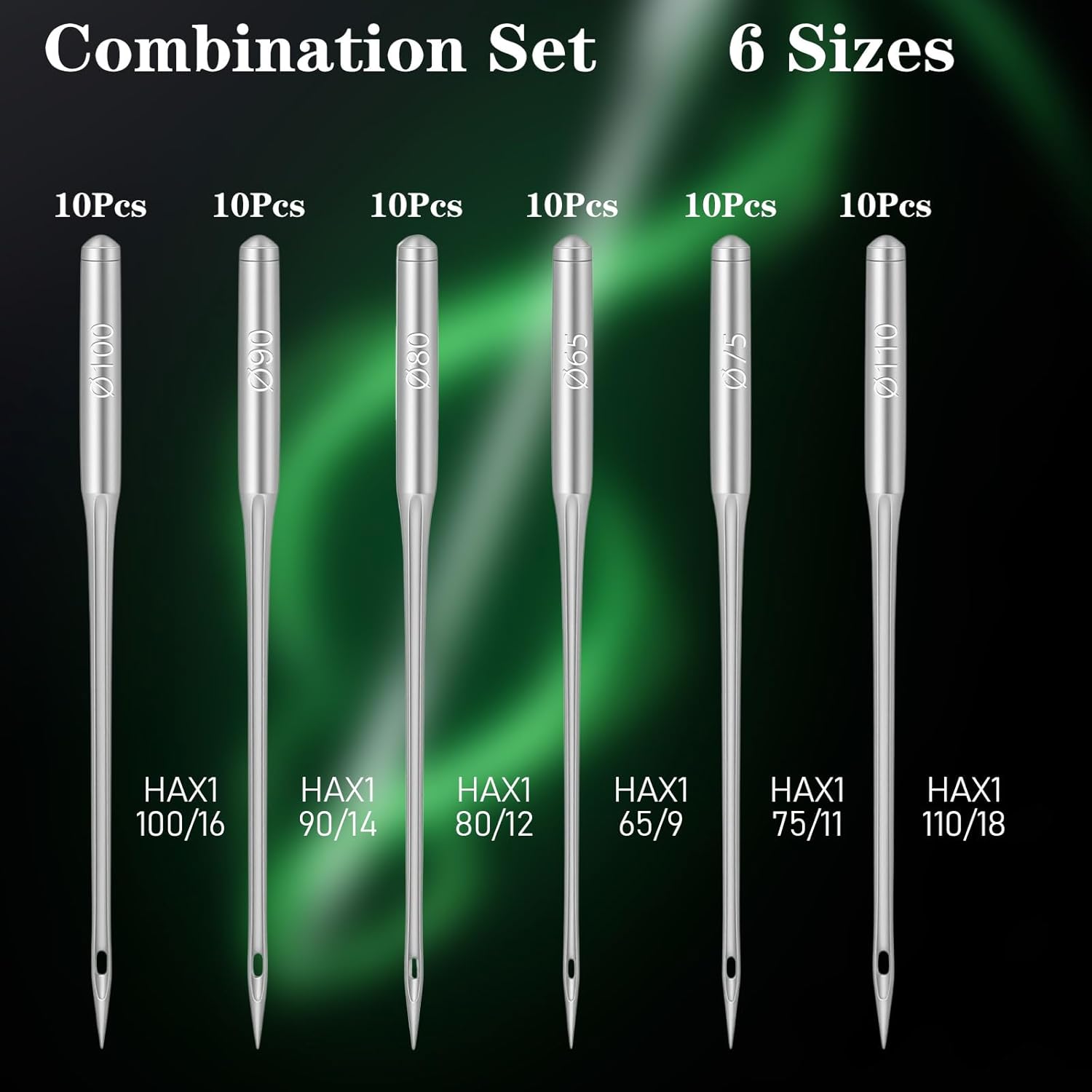 60 Pcs Universal Sewing Machine Needles, 6 Sizes 65/9 75/11 80/12 90/14 100/16 110/18 Brother Sewing Machine Needles for Home Sewing-Machines - Image 2