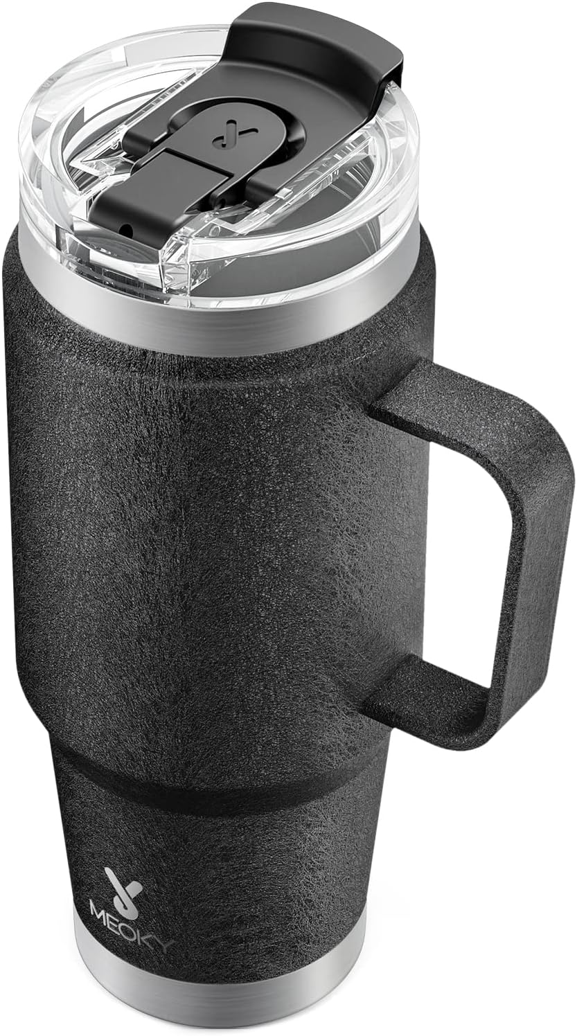 Meoky 32oz Tumbler with Handle, Stainless Steel Travel Mug with 2-in-1 Straw and Sip Lid, Vacuum Insulated Coffee Mug, 100% Leak Proof, Keeps Cold for 24 Hours or Hot for 8 Hours (Night)