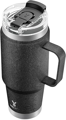 Miniatura 118 de Meoky Vaso de 32 onzas con asa, vaso aislado con tapa y popote, taza de viaje de acero inoxidable, 100% a prueba de fugas, mantiene el frío durante