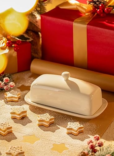 Miniatura 3 de Sweese - Mantequillera con tapa, mantequera de porcelana, soporte de mantequilla de 7.8 pulgadas con cubierta de asa, recipiente de mantequilla