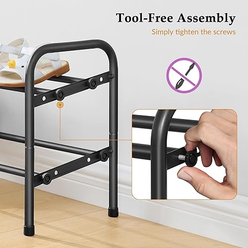 Miniatura 5 de Zapatero de 2 niveles, organizador de zapatos para armario, estante de metal de 28 pulgadas que se puede ampliar a 42 pulgadas, para dormitorio,