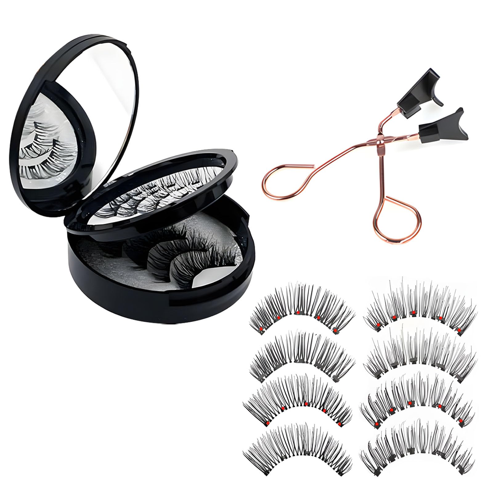 4 Pares Pestañas Magnéticas Naturales con Caja Negra y Clip de Pestañas Set, Sin Pegamento y Impermeables, Reutilizables 3D Pestañas Postizas Magneticas para Maquillaje y Extensiones de Pestañas