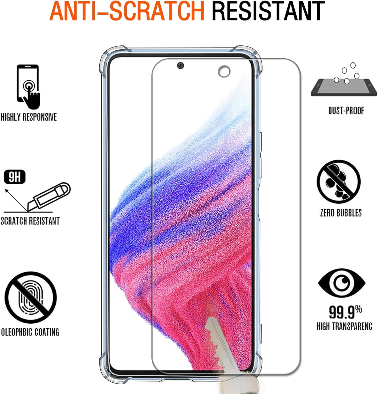 iVoler Cover per Samsung Galaxy A53 5G, Antiurto Custodia con Paraurti in TPU Morbido e 3 Pezzi Pellicola Vetro Temperato, Ultra Sottile Trasparente Silicone Protettiva Case