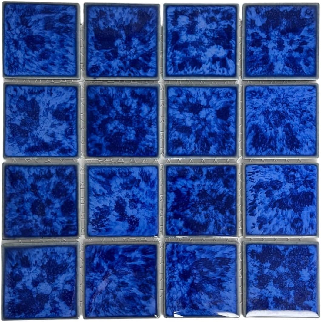 Tenedos T‎PACFD-PL Ultramarine Blue Water Splash Effect Square 3x3 Porcelain Pool Mosaic Floor Wall Tile Backsplash for Kitchen, Bathroom Shower, Swimming Pool, Accent Decor (1 Sheet)