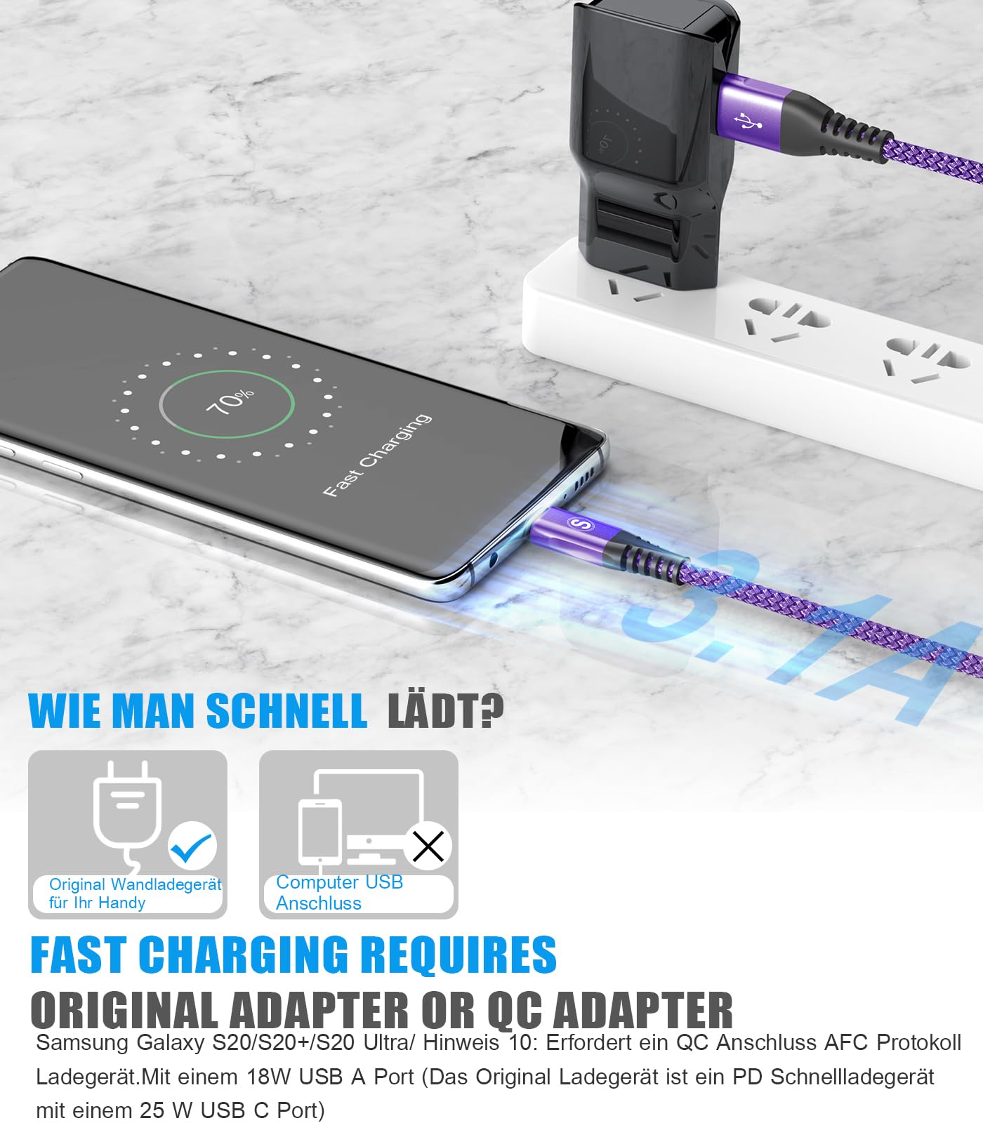 Cavo USB C [2 Pezzi 3m] Cavo USB Tipo C Ricarica Rapida 3.1A USB A a USB C Nylon per i Phone 17 16 15 Plus Pro Max,Samsung Galaxy S25/S24/S23/S22 a S8,Note20,M31,M30,A70,A54,A53,LG,Xiaomi,Huawei,Pixel