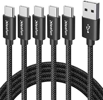 CLEEFUN USB C Cable [3ft, 5-Pack], USB A to Type C Cable Fast Charging Charger Cord Braided Compatible with Samsung Galaxy S22 S21 S20 FE Ultra S10E S10 S9 Plus 5G, Note 20 10 9, A10e A12 A20 A50 A51