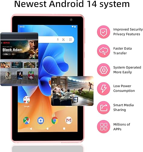 Vista 10 de BYANDBY Tablet 7 pulgadas Android 15.0 Tablet, 6GB+32GB ROM (1TB Expand), Quad-Core, WiFi, GMS, Cámara dual, Educativo, Juegos (negro)