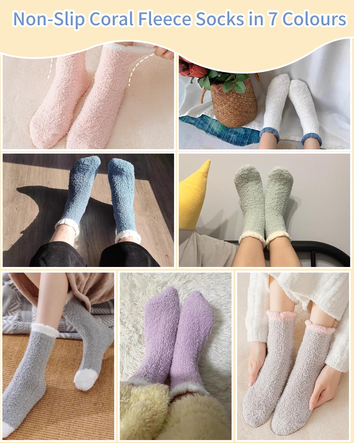 Bixury 7 Pares Calcetines Mullidos Calcetines Cálidos Calcetines Antideslizantes Mujer Calcetines de Invierno Calcetines Cómodos para Dormir Calcetines Termicos de Invierno 7 colores