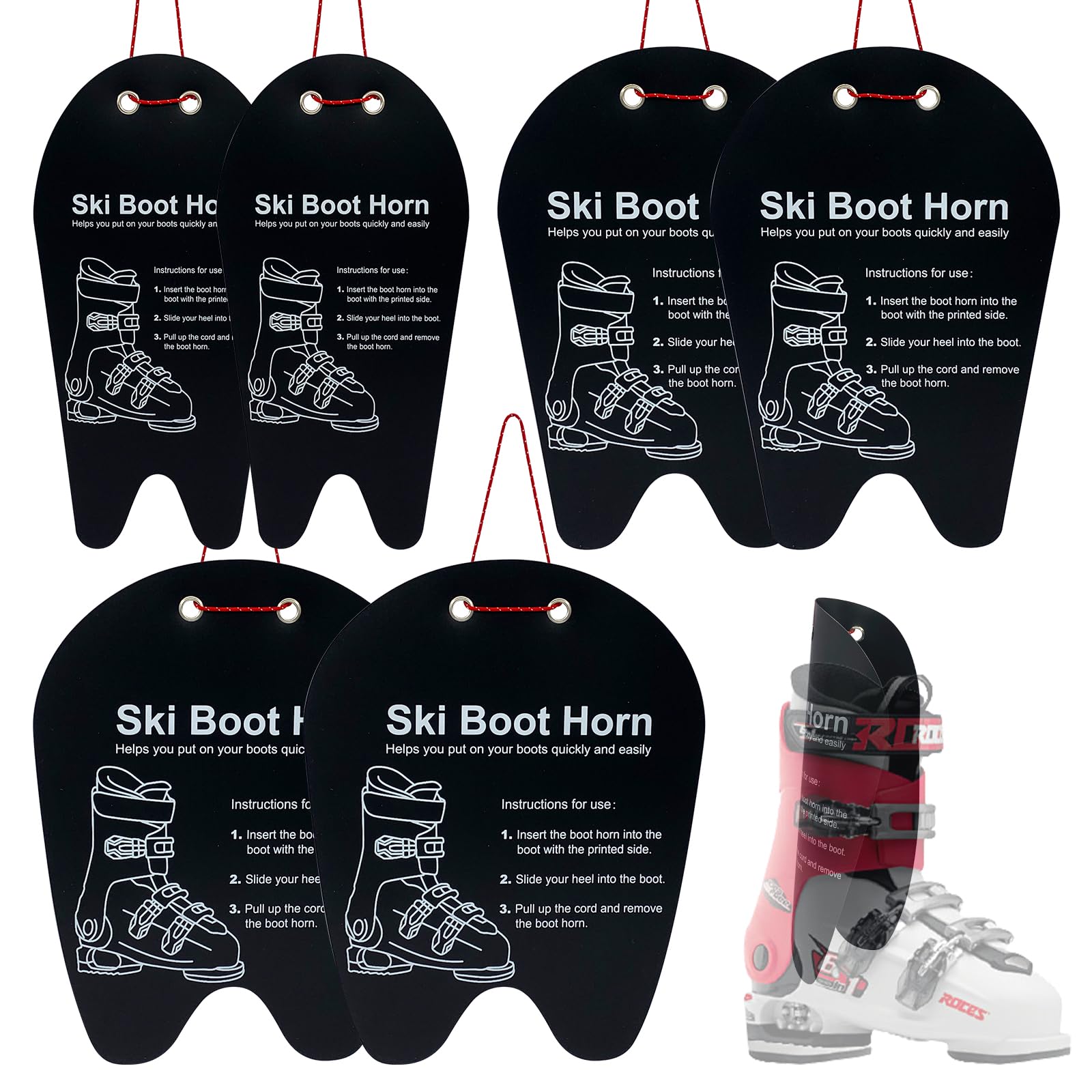 Vecacosic Ski Boot Horn - 3 Sizes Ski Boot Shoe Horn, Cuttable Plastic Shoe Horn for Ski Snowboard Boots, Makes Putting On Ski Or Snowboard Boots Easier, Shoe Helper Tool for Skiers of All Ages
