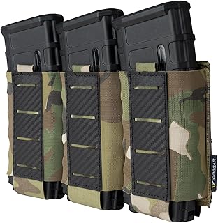 IDOGEAR Tactical 5.56 Triple Mag Pouch MOLLE Magazine Pouch Rifle Magazine Carrier with Carbon Fiber MOLLE Panel Fit for M4 M14 M16 AR15