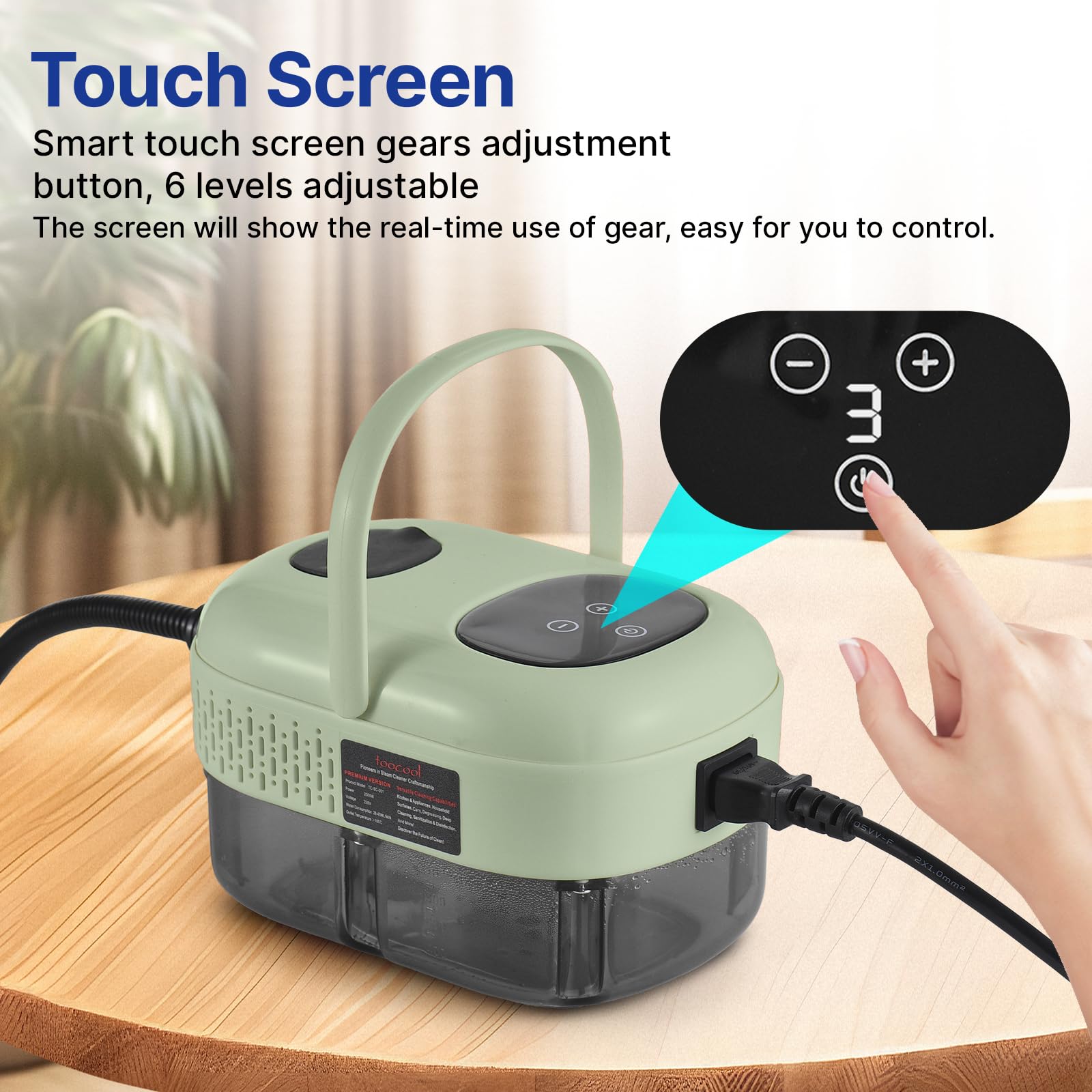 SHUAIGUO Pressurized Handheld Multi-Surface Steam Cleaner with 8pcs Accessories Smart Touch Screen 6 Levels Adjustable DeepSteamer with Portable Handle for Clothes Car Glass Window Kitchen