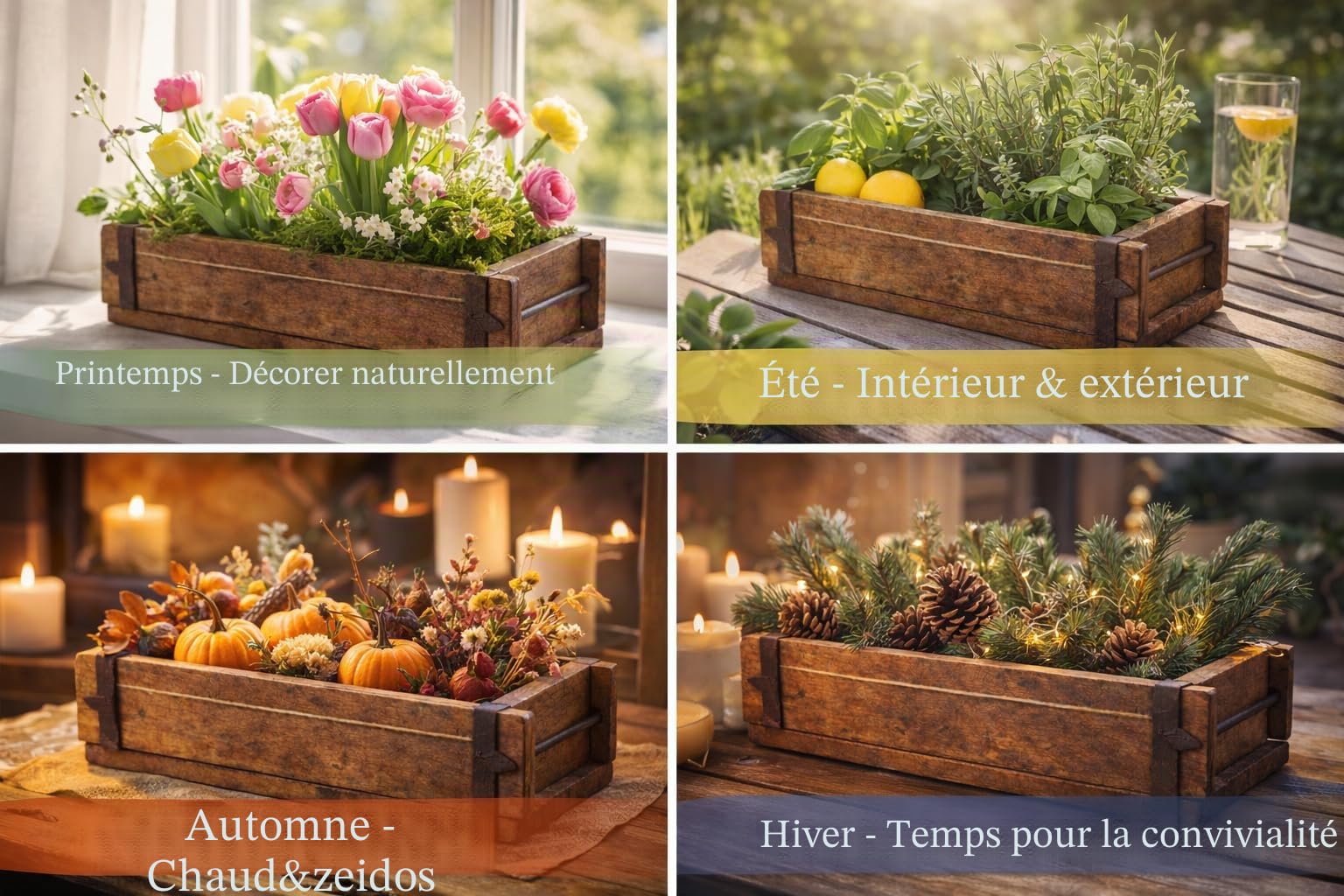 MC-Trend lot de 2 caisses en bois uniques en forme de brique avec ferrures métalliques marron en vieux bois 32 cm boîte de rangement rustique boîte en bois aspect usé style maison de campagne rétro f
