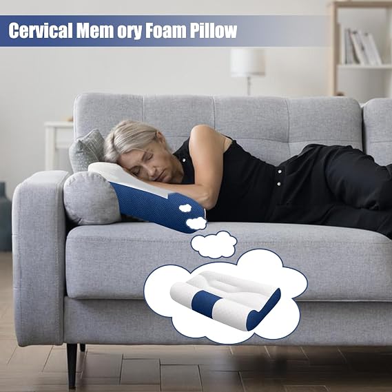 Cervical Pillow | Cervical Cushion for Bed - Orthopedic Neck Pillow for Sleeping Night Work Back Travel Car Airplane Bedroom Home Workplace