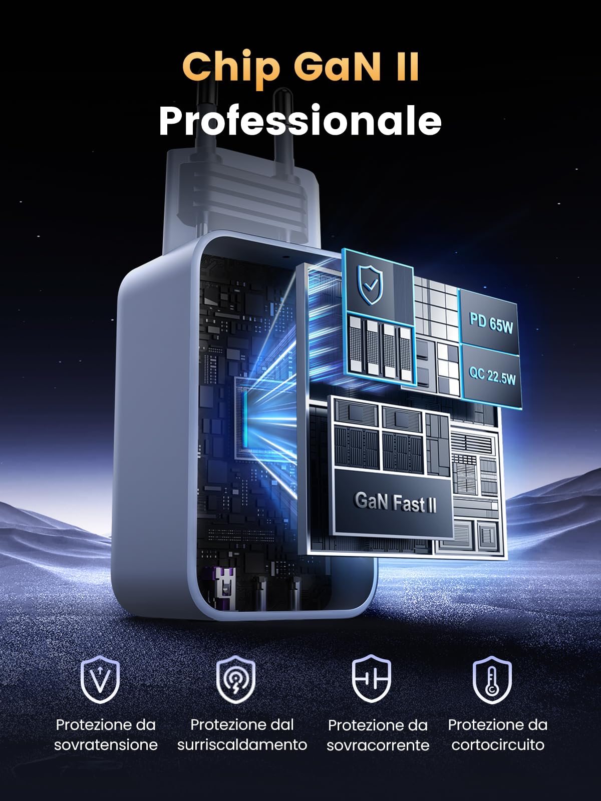 UGREEN Nexode 65W Caricatore USB C GaN Tech 3 Porte, Caricabatterie Type C Compatibile con MacBook Air, iPhone 16/15/14/13, iPad, Samsung Galaxy S24/ S23/ S22, Google Pixel 7 Pro Blu