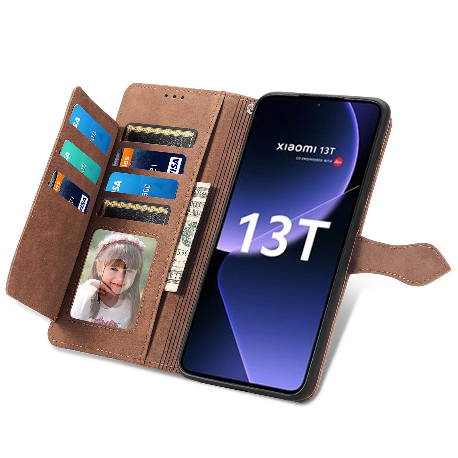 Leder Hülle Für Xiaomi 13T/13T Pro - Wallet Case Mit Kartenfach & Standfunktion