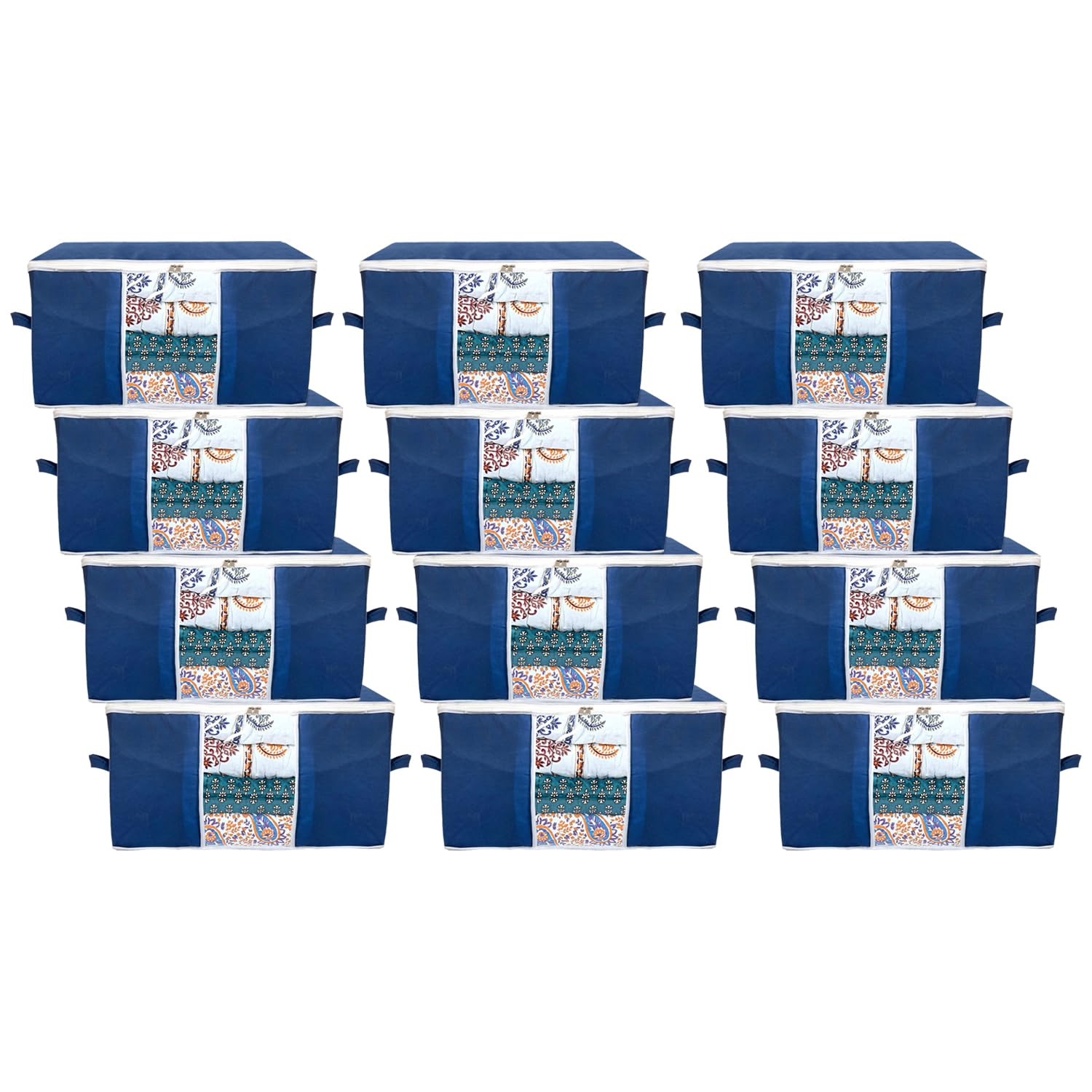 Kuber Industries Faltbarer Organizer für Kleidung, für Decken, Steppdecken, Bettdecken, Bettdecken, 12 Stück (Marineblau)