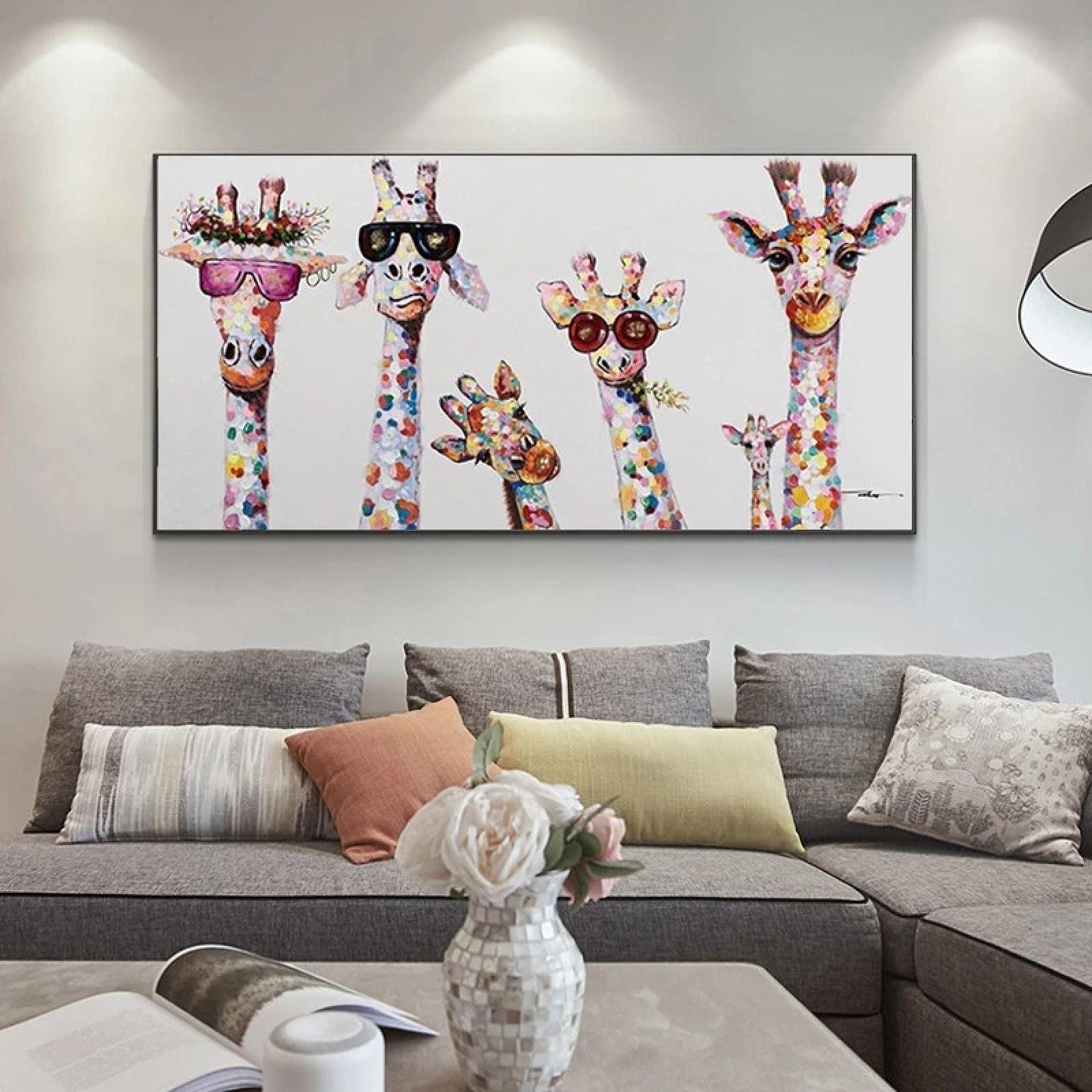 Yooyu Póster infantil con estampados de animales divertidos jirafa familia Graffiti arte lienzo pintura cuadro de arte de pared para habitación de niños hogar 90x185cm (35.4x72.3in) sin marco