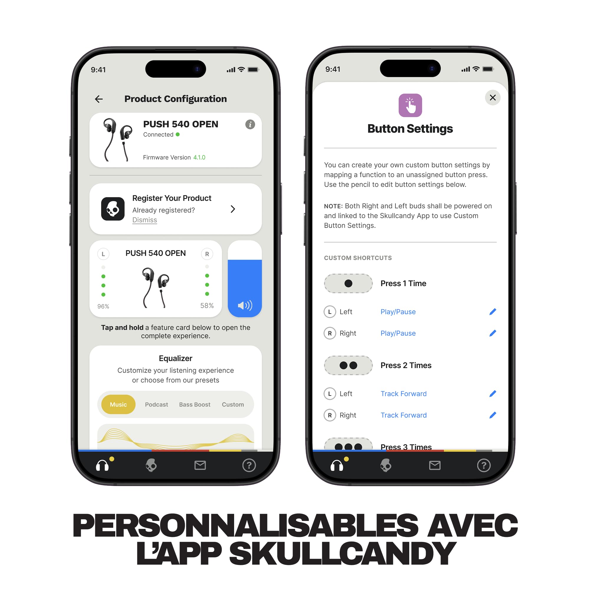 Skullcandy Push 540 Open Écouteurs Bluetooth Ouverts sans Fil, Casques, Résistants à la Sueur et l’Eau, 42 Heures d’Autonomie, Tour de Cou Amovible, Sécurisés - Noir