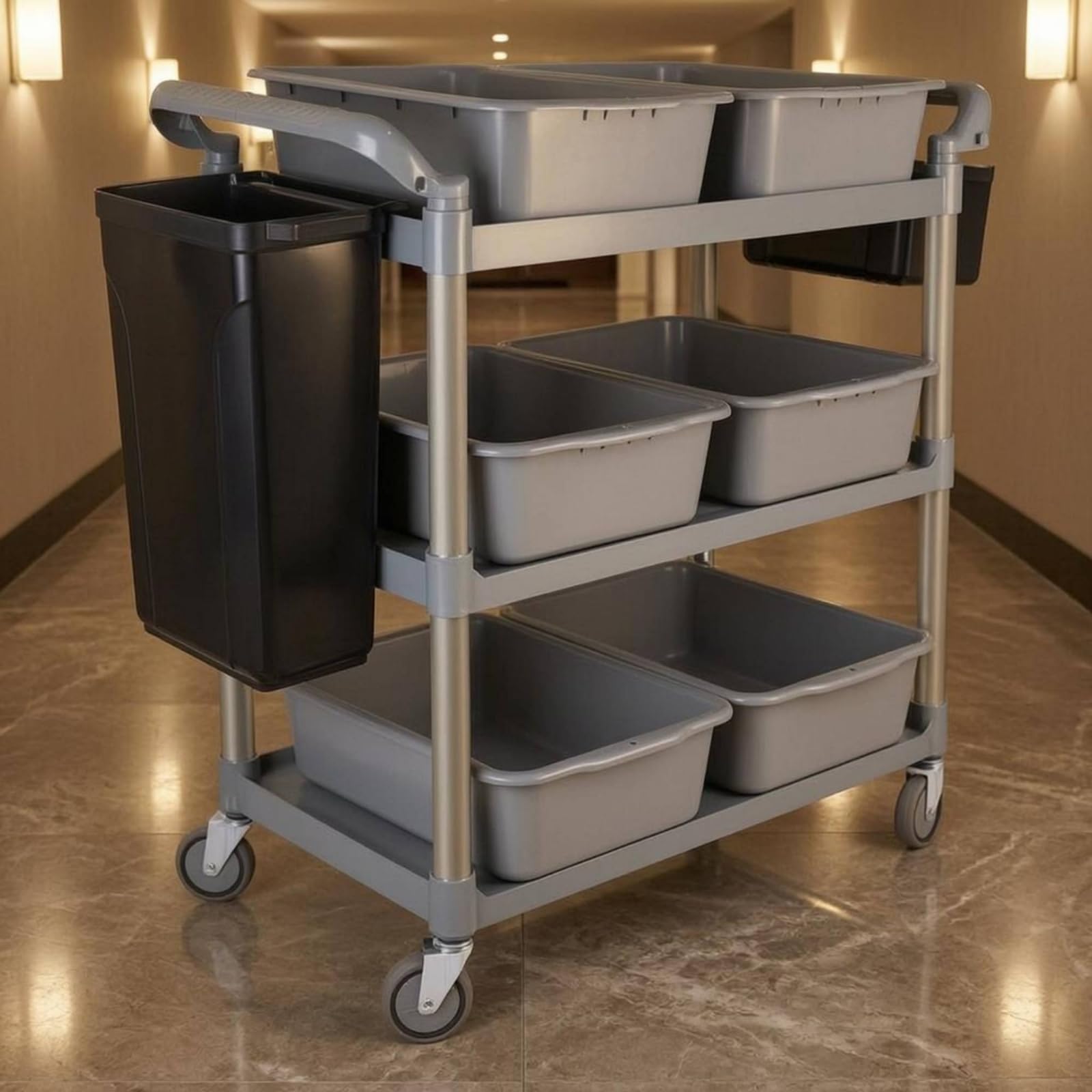 Colcolo Carro de Servicio Comercial de Cocina Profesional con Estructura Estable Compartimientos Rectangulares Fácil Desplazamiento Adecuado para Negocios de, Negro, Ruedas Silenciosas