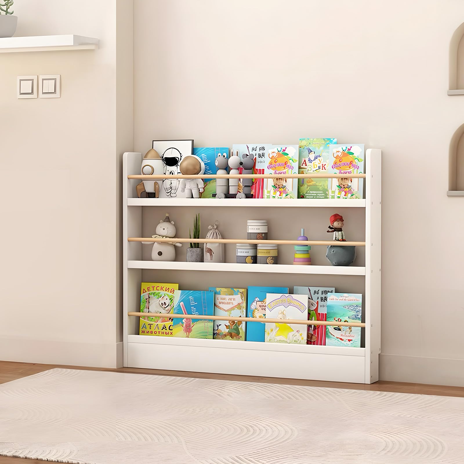 JFOZDM Kids Bookshelf, Book Shelf for Kids Room, 3/4/5/6 Tier Wall Mounted Bookshelf, Space-saving/Anti-dumping, Toy/CD/Book Organizer, Kids Bookcase for Child's Room/Home/Living Room