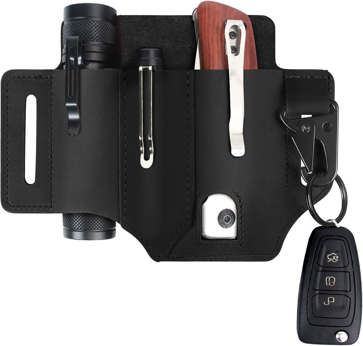 Multitool Sheath for Belt, Leatherman Sheath for Men, Leather EDC Pocket Organizer with Pen Holder, Key Fob, Flashlight Holster Sheath, EDC Leather Pouch Knife Organizer Leather Sheath