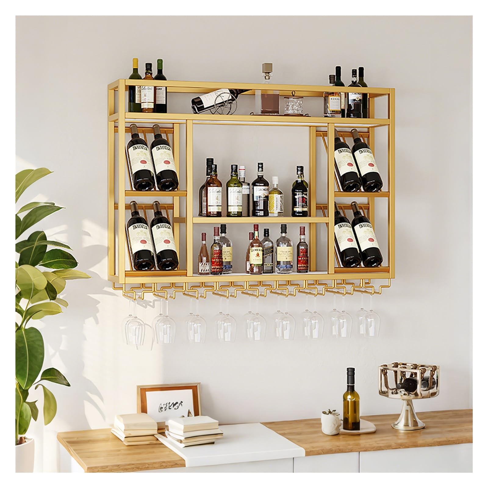 Étagère à vin murale 100x25x70 cm pour rangement bouteille et verre de bar