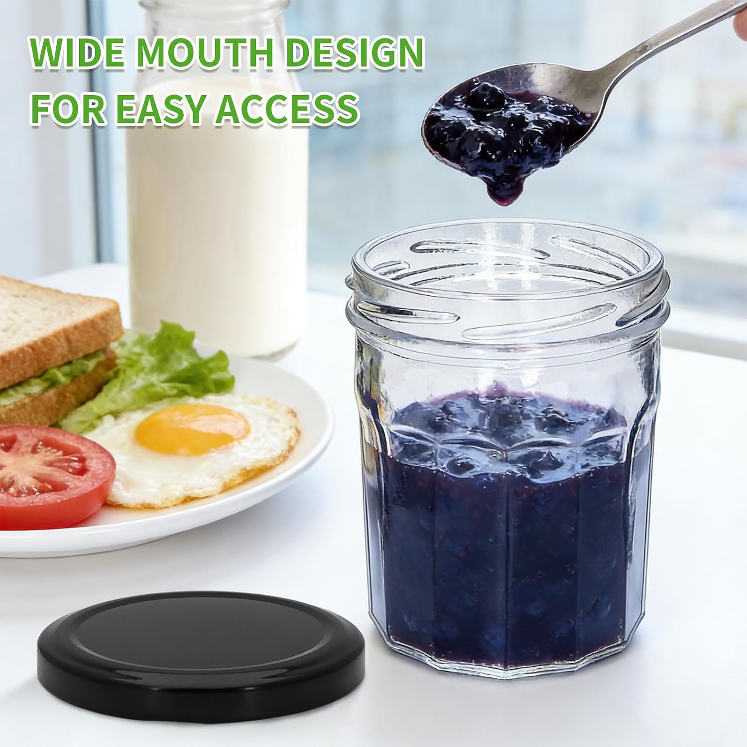 2 Pcs 10oz Wide Mouth Polygon Glass Jars with Lids, Octagonal Base Candle & Honey Jars for Candle Making, Jam, Crafts, Wedding & Party Favors, 300ml (Black lid) image 5
