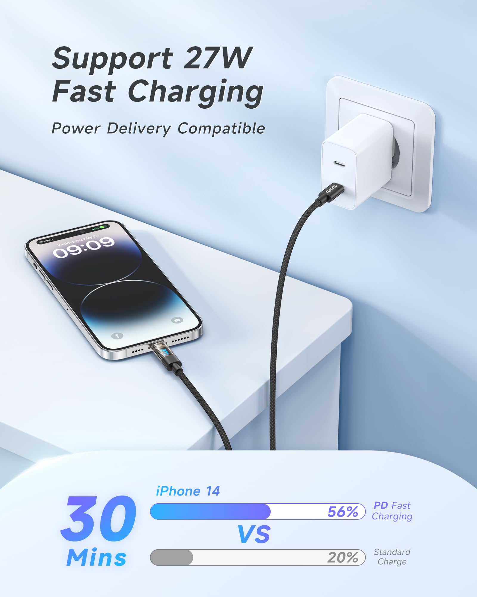 RAVIAD Kabel USB C Lightning 1 m [certyfikat MFi] Power Delivery 27 W Nylon typ C to Lightning kabel do ładowania do iPhone 14/13/13 Pro / 13 Pro Max / 13 Mini / 12 / 12 Pro Max/12 Mini/11 Pro/X/XS/XR