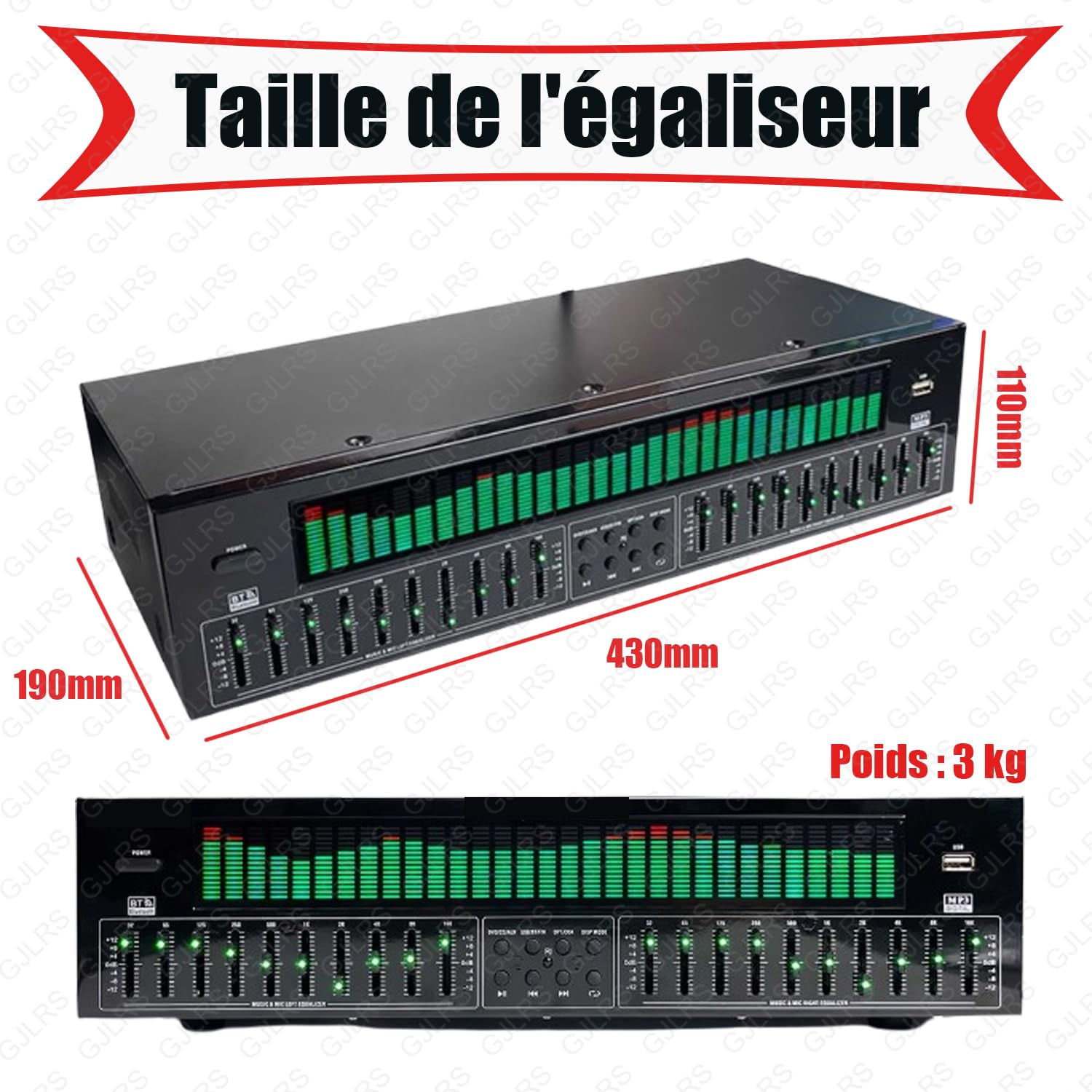 Égaliseur Graphique Stéréo 31 Bandes, Contrôleur D'effet Équilibré, Qualité Sonore Haute Définition, Rapport Signal/bruit > 95 DB, Signal D'affichage À 30 Lumières, Prend En Charge 12 Modes De Saut