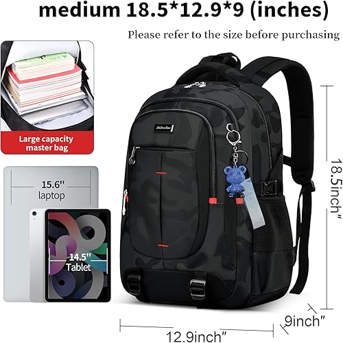 Miniatura 3 de Mochila ligera de camuflaje negro, compartimento para laptop de 15 a 17 pulgadas, para escuela, universidad, viajes, Casual moderno