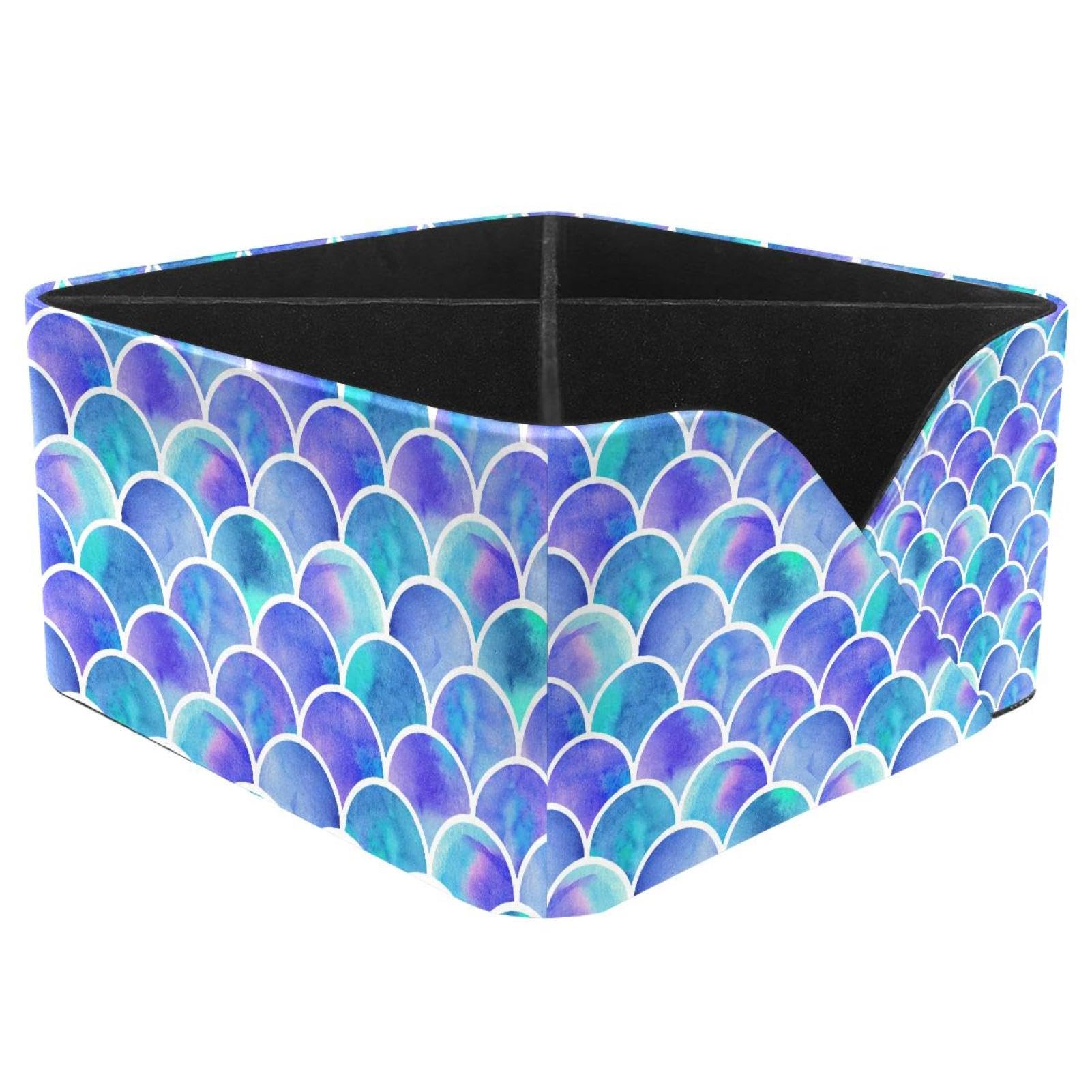 KengjuTesu Mermaid Scale Blue Purple Desktop Organizer Pen Holder, Rectangular Pencil Cup for Office, Study and Makeup Stations