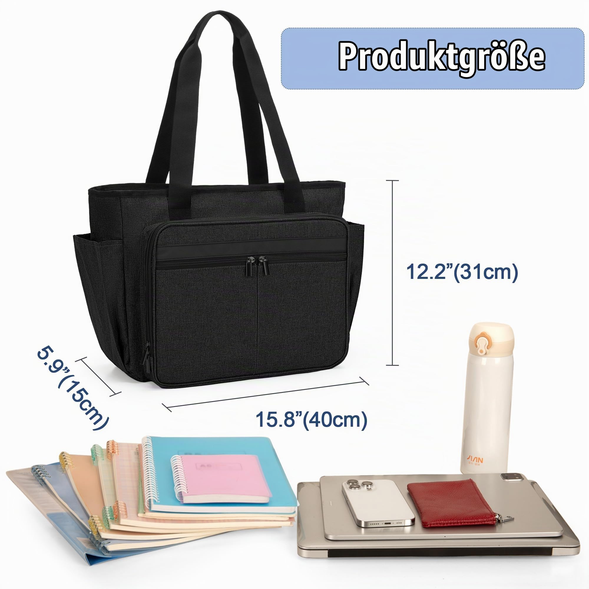 Trunab Lehrertasche mit Erweiterter Aktenordnertasche, Schwarz