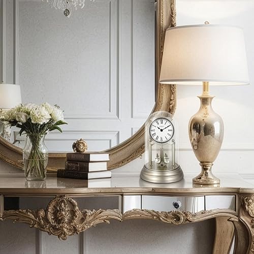 Miniatura 8 de Genevieve - Reloj de repisa de 9 pulgadas con péndulo giratorio, reloj con cúpula de cristal del 50 aniversario, regalos de boda, escritorio y