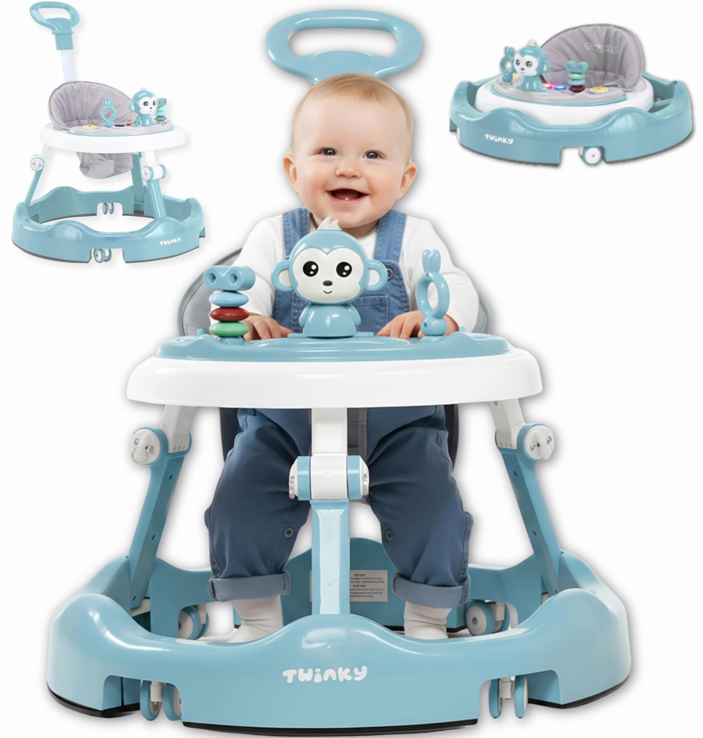 Twinky® Andador con set de juegos y alfombrilla - Ayuda de aprendizaje preescolar robusta ajustable en 4 posiciones - Ideal como ayuda para caminar para los primeros pasos de tu pequeño (Azul)