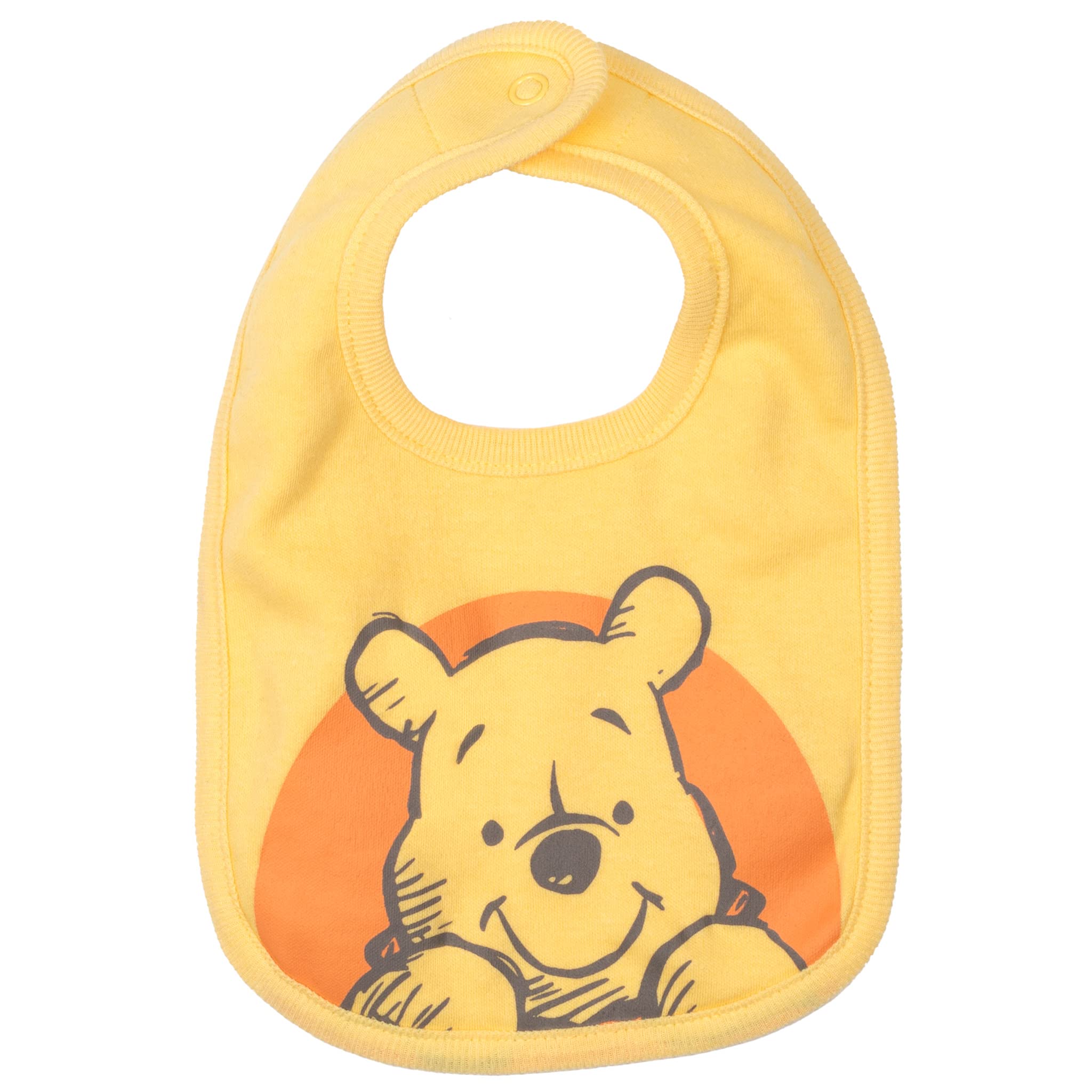 Disney Winnie Puuh Baby-Body, Hose, Lätzchen und Mütze, 4-teiliges Outfit-Set, Neugeborene bis Säuglinge