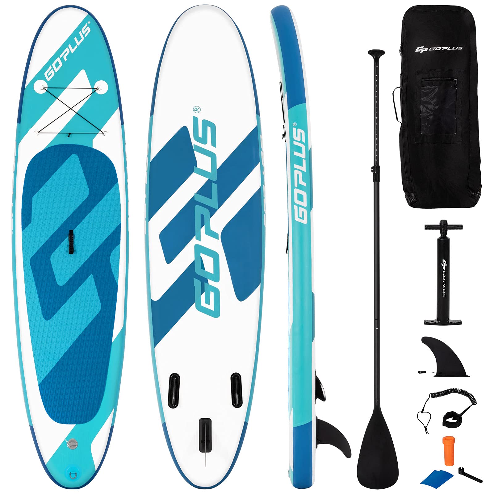 COSTWAY 10FT/11FT Inflatable Stand Up Paddle Board, 6" Thick SUP Boards with Adjustable Aluminium Paddle, Hand Pump, Removable Fin, Leash and Backpack for All Skill Levels