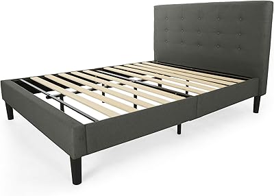 Christopher Knight Home Gloria Fully-Upholstered Queen-Size Platform Bed Frame, Modern, Contemporary, Low-Profile, Charcoal Gray